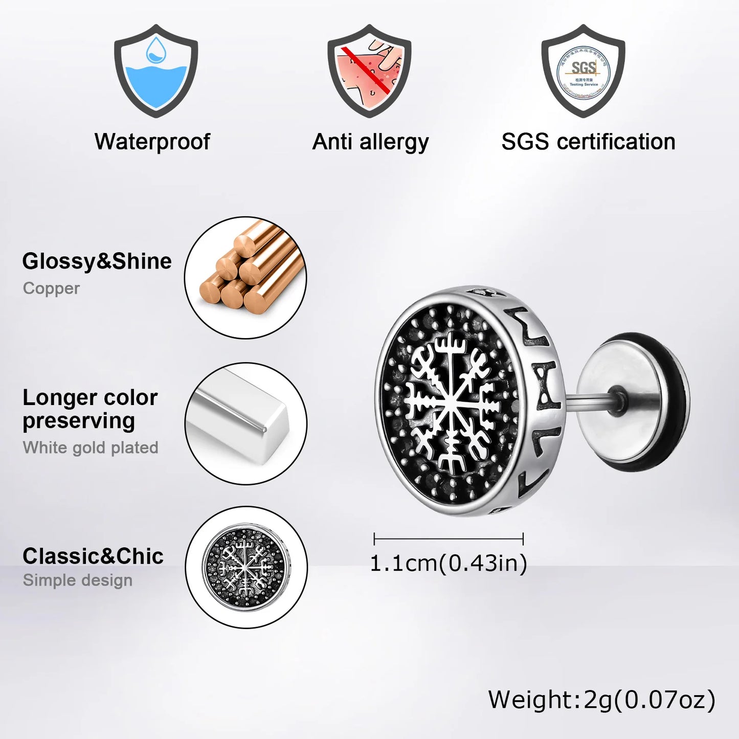 Viking Compass Zircon Stud Earrings