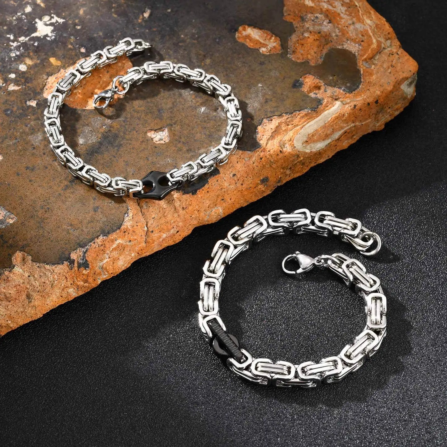 22cm Stainless Steel Byzantine Chain Bracelet for Men